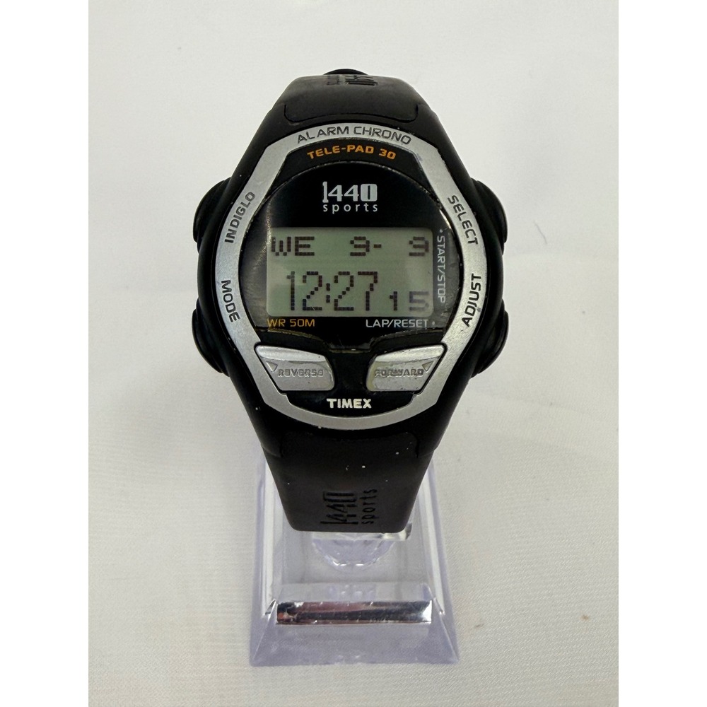 Timex 1440 Sports Digital Watch Black Indiglo Tele-Pad 30 Alarm Chrono 50M WR